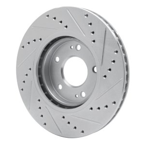 Hyundai Santa Fe Brake Rotor (1) - Front Left - R1 Concepts - Drilled & Slotted - Silver - `01-`06